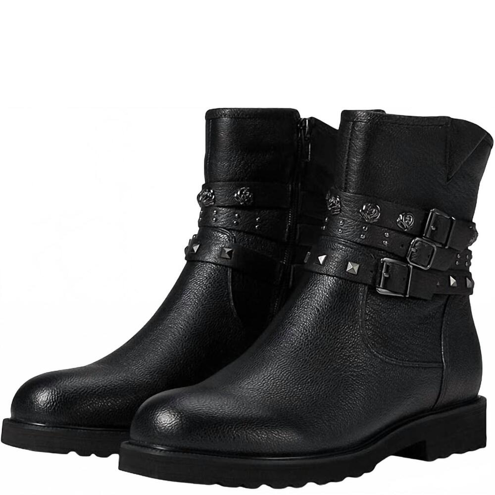 NEW DAVID TATE women's blade leather boots in black pebble grain